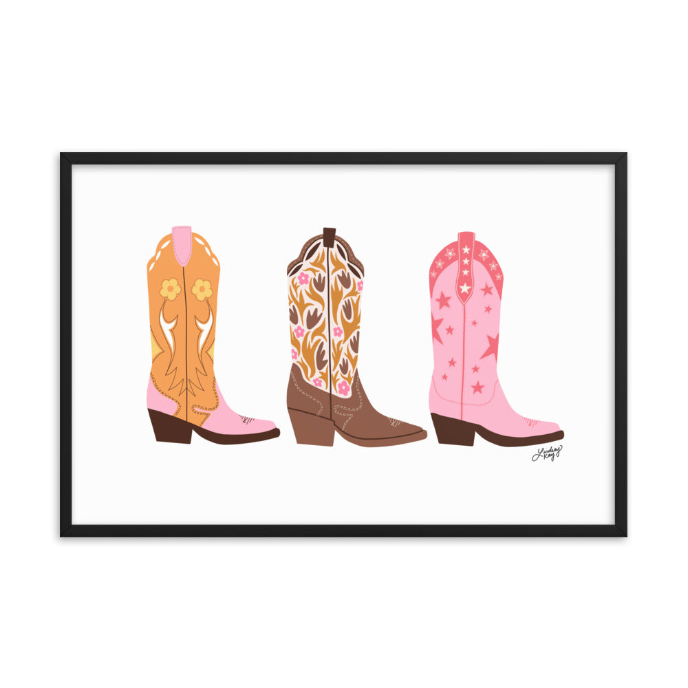 Cowboy Boots Illustration - Framed Matte Print